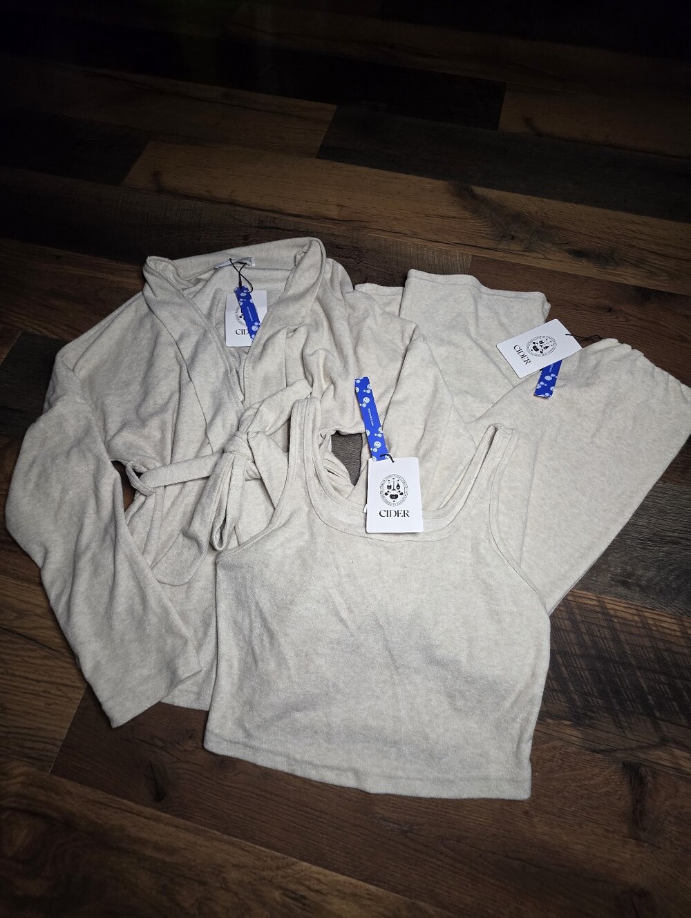 Cider Cozy Beige Loungewear Set — Tank, Robe & Pants